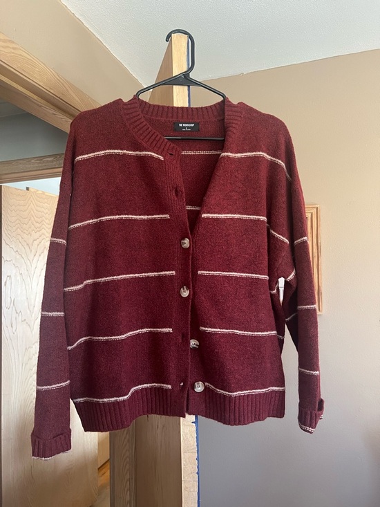 Workshop Republic Clothing Sweaters - Workshop Republic Clothing Burgundy Striped Button-Up Cardigan